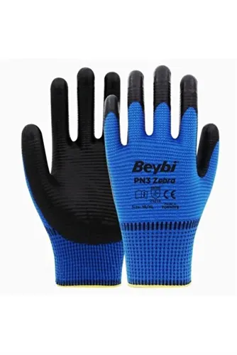 Beybi PN3 Zebra Mavi Polyester Eldiven No:10