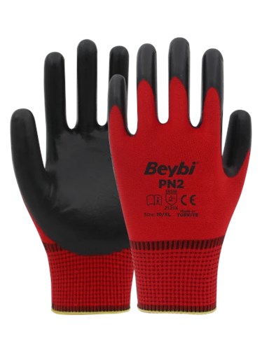 Beybi PN2 Kırmızı Siyah Polyester Eldiven No:10