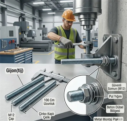 Gijon Galvanizli Saplama (TİJ) M12 100 cm