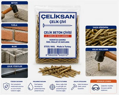 Çeliksan Sarı Kaplama Çelik Çivi 2x30 mm