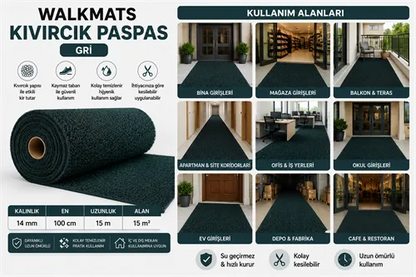 Walkmats Kıvırcık Paspas Yeşil 14 mm 100 cm 15 m²