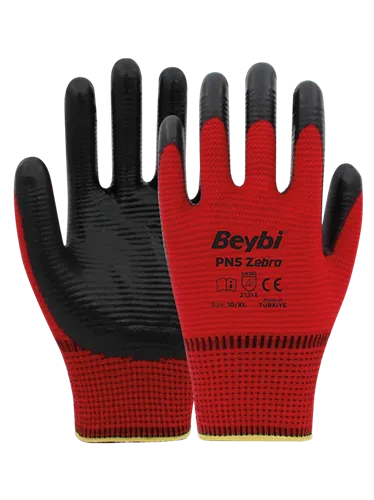 Beybi PN5 Kırmızı Siyah Polyester Eldiven No:10