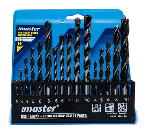 Набор сверл Master 530850 для металла, дерева, бетона, 16 шт.