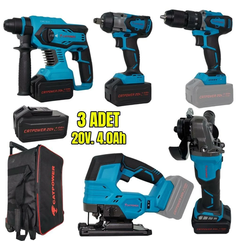 Catpower 4150 Kömürsüz Akülü Dekubaj Vidalama Matkap Kırıcı Taşlama 5'li Set