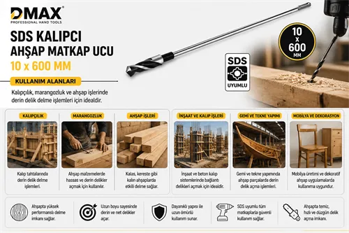 Dmax DMX4537 Sds Kalıpçı Ahşap Matkap Ucu 10x600 mm