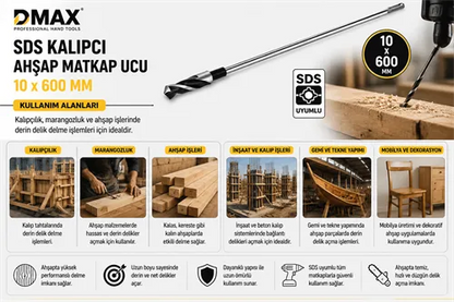 Dmax DMX4537 Sds Kalıpçı Ahşap Matkap Ucu 10x600 mm