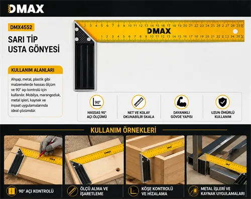 Dmax DMX4553 Sarı Tip Usta Gönyesi 300 mm