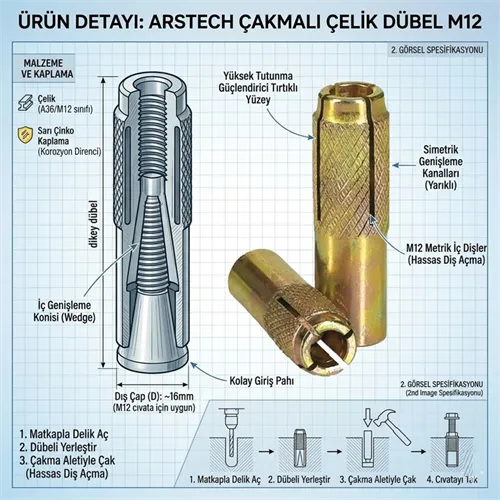 Arstech Çakmalı Çelik Dübel M12 mm