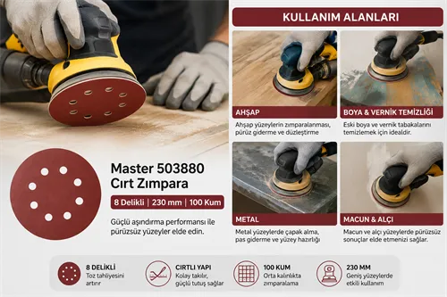 Master 503880 Cırt Zımpara 8 Delikli 230 mm 100 Kum