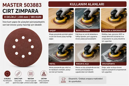 Master 503883 Cırt Zımpara 8 Delikli 230 mm 180 Kum