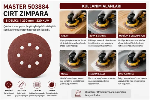 Master 503884 Cırt Zımpara 8 Delikli 230 mm 220 Kum