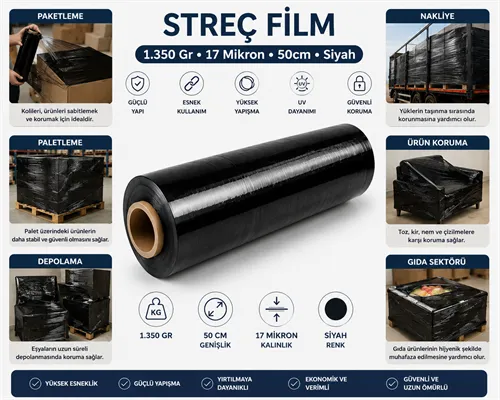 Streç Film 1.350 Gr 17 Mikron 50cm Siyah