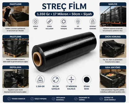 Streç Film 1.350 Gr 17 Mikron 50cm Siyah