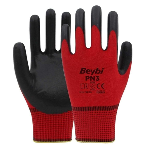 BEYBİ PN3 Zebra Kırmızı Siyah Polyester Eldiven NO:10