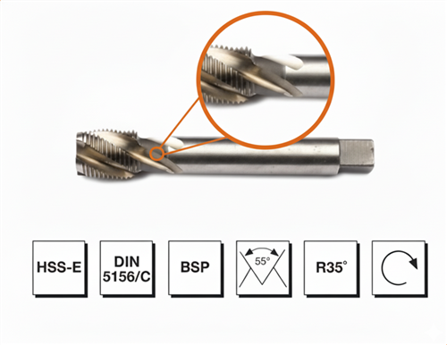 Mte HSS E DIN 5156/C Whitworth Helis Makina Kılavuzu G 1/2''