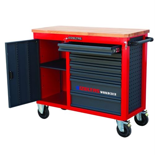 İzeltaş 8247321007 Ahşap Üst Tablalı Workbench Takım Dolabı 7 Çekmeceli Boş