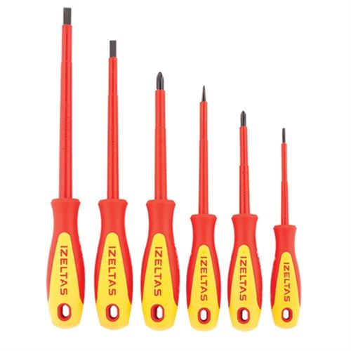 İzeltaş 4140009106 İzoleli Elektrikçi Düz Yıldız Tornavida Seti 1000V 6 Parça