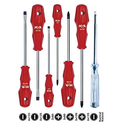 Mega Düz Yıldız Uçlu Tornavida Seti 6+1 Parça