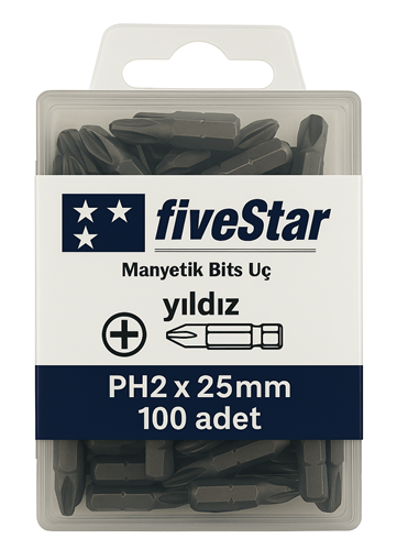[13830] Fivestar Manyetik Yıldız Bits Ucu PH2x25 mm