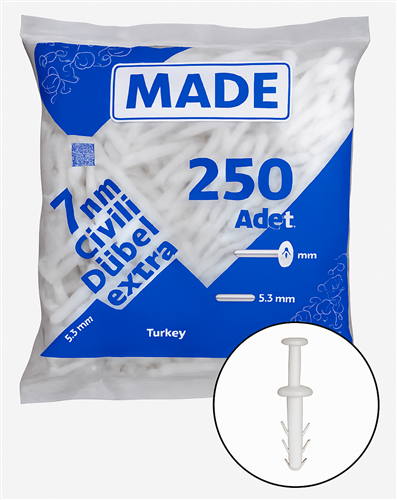 [11736] Made Korniş Dübeli Çivili Extra 7 mm 250'Lİ  Paket