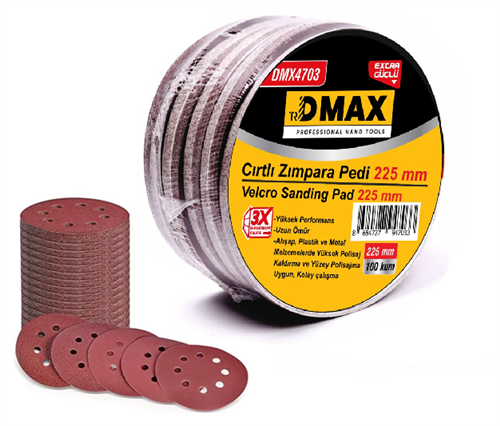 [73654] Dmax DMX4707 Delikli Cırtlı Zımpara Pedi 225 mm 220 Kum