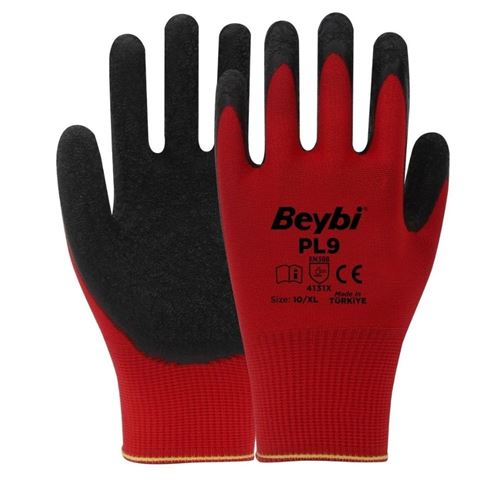 [11949] Beybi PL9 Kırmızı Polyester Örme Eldiven No:10