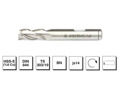 [29395] Mte HSS CO8 E DIN 844 BN Parmak Freze Kısa 22 mm