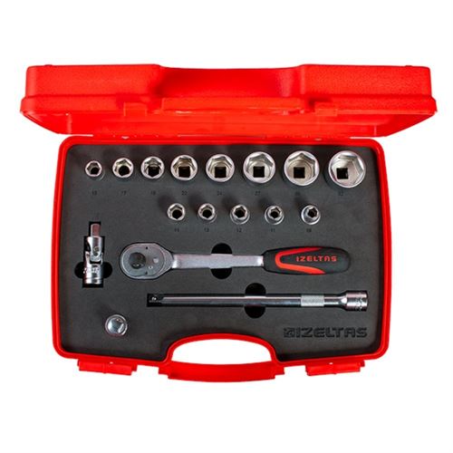 [12406] İzeltaş 1113002017 Altı Köşe Lokma Anahtar Takımı 17 Parça 1/2''