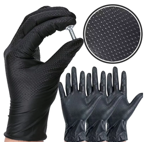 [72171] MG Gloves Pudrasız Tırtıklı Siyah Nitril Steril Eldiven XLarge 25 Çift