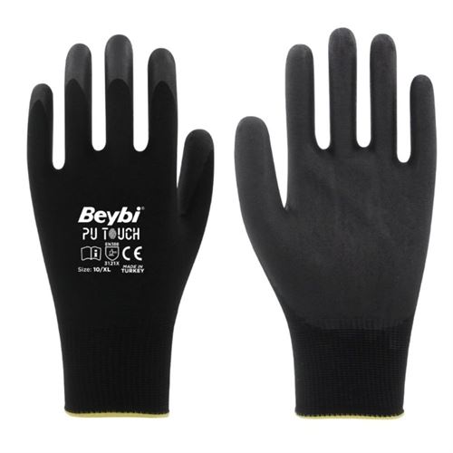 [28200] Beybi Touch Siyah Poliüretan Kaplı Eldiven No:8