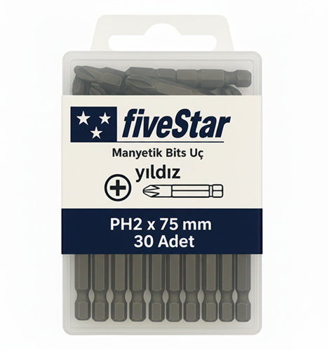 [13832] Fivestar Manyetik Yıldız Bits Ucu PH2x75 mm