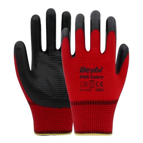 [11641] Beybi PN5 Zebra Kırmızı Polyester Eldiven No:10